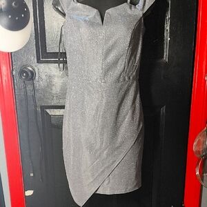 I.N. San Francisco Silver Asymmetrical Wrap Mini Dress